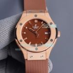 Copy Hublot Classic Fusion Ladies Watch Rose Gold Brown Dial Brown Rubber Strap 36MM